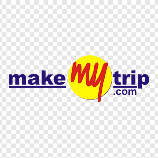 A logo of makemytrip. Com on the side of a wall